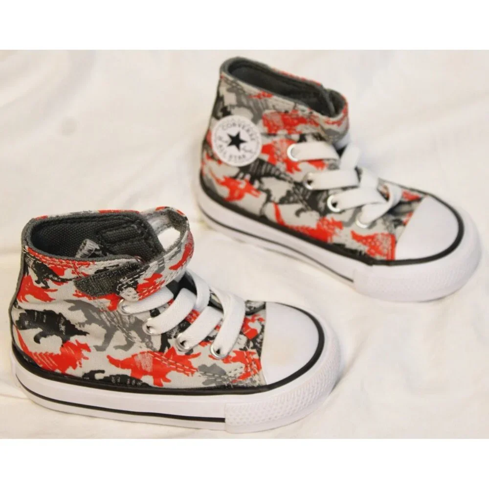 Converse Toddler Boy Dino Shoes sz 4 Sneakers Hi Top All Star Chuck Taylor Ankle
